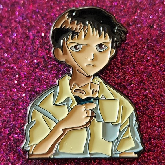 3/$20 Shinji Ikari Holding Cup of Coffee Evangelion Neon Genesis Anime Enamel - Picture 1 of 2